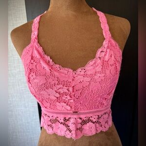 Pink Lace Halter Bralette Crop Tank